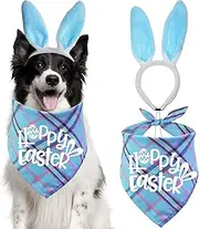 STMK Easter Dog Bandana Bunny Outfits, Easter Bunny Dog Headband Plaid Dog Easter Bandanas Bunny Costumes for Small Medium Large Dogs Easter Costumes (Light Blue)