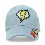 Steve Madden Womens Denim H-Bolt Patch Hat Baseball Cap One Size Blue Stars $30