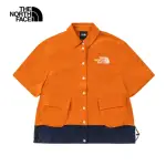 【THE NORTH FACE】北面UE女款橘藍拼接防潑水短袖襯衫｜886GPCO