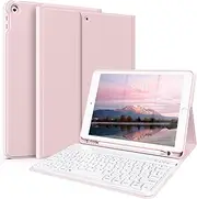 JKSML Keyboard Case for iPad 9th Generation 2021/8th Gen 2020/7th Gen 2019 10.2 Inch, Detachable Wireless Bluetooth Keyboard, Stand Folio Keyboard Cover with Pencil Holder, Auto Sleep/Wake, Pink
