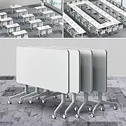 WYYDHGB Conference Room Table Meeting Table, White Office Folding Flip Top Mobile Training Table, Portable Folding Table Desk, Rock Caster for Classroom Office