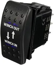 E Support Car Auto 12V Momentary Light Button Rocker Toggle Switch Blue LED Winch in Out ON-OFF-ON 7Pin SPDT