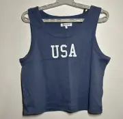 Women's USA Cropped Graphic Tank Top - Grayson Threads Blue 1X