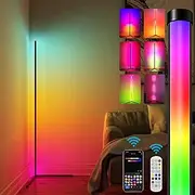 Modern Bright LED Corner Floor Lamp with Remote - Smart Bluetooth App Control RGB Color Changing Standing Lamp Corner Wall Lighting for Home Décor, Living Room, Bedroom, Party