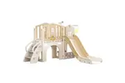 7 in 1 Kids Slide Set Ladder Steps Basketball Hoop Playground Activity Centre Telescope Ring Toss Tunnel Indoor Outdoor Toy Playset