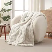Dreamaker Basketweave Faux Fur Heated Throw Cream - 130x160cm