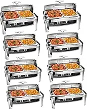 8QT Stainless Steel Chafing Dish Buffet Chafer Set, Food Warmers for Parties, Brushed Stainless Steel Heated Serving Station for Parties & Catering