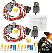 Radiator Fan Relay Kit - Double Electric Fan Wiring Kit 12V40A,Waterproof Automotive Wiring Harness Built-in Precise Temperature Sensor for Motor