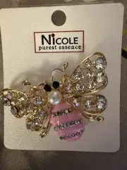 Nicole Purest Essence Pink With White Rhinestones Bee Brooch
