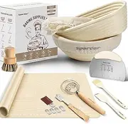 Sourdough Starter Kit, Bread Proofing Basket Set Oval Round, Sourdough Kit with Bread Lame, Danish Dough Whisk, Dough Scraper, Bread Bag and Brush