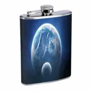 Earth & Moon The World 01R Flask 8oz Stainless Steel Hip Drinking Whiskey