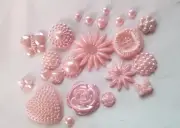 CraftbuddyUS 75 pcs Acrylic PINK Flatback MIXED Flowers Pearl Bead Assortment