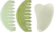 RMISODO Jade Massage Comb Board Kit, Set of 3, Handheld Guasha Scalp Comb, Crystal Jade Stone, Multifunctional Natural Trigger Point Deep Tissue Self-Massage Tools for Scalp Face Neck Caring