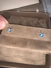 David Yurman NWT 6mm Chatelaine Stud Earrings Blue Topaz Diamond 925