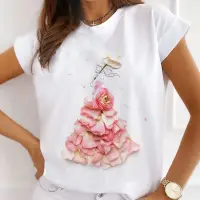 在飛比找蝦皮購物優惠-rose print T-shirt夏季創意3D玫瑰花裙印花