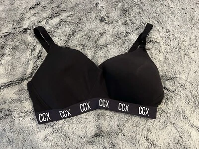 CCX CITY CHIC Bra Size L/20 Wire free Moulded Cup Bralette Cobalt Black NEW