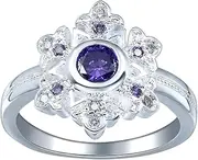 [VPbao] Women Ring Round Crystal Plated 925 Sterling Silver Wedding Rings Purple