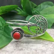 Red Coral Gemstone Adjustable Cuff Bangles 925 Silver Plated New Free Ship 5144