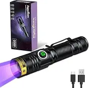 DARKDAWN UV 395nm Light Flashlight USB Rechargeable Ultraviolet LED Woods Lamp Portable Blacklight for cat Urine Detection Dry Stains, Uranium Glass, Resin Curing, D300 395 nm