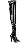 SAINT LAURENT Aylah Black Faux Patent Leather Thigh High 110mm Stiletto Boots 36