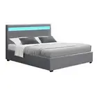 Artiss RGB LED Bed Frame Double Full Size Gas Lift Base Storage Grey Fabric Cole