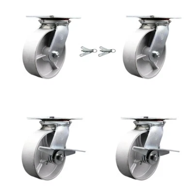 6 Inch Semi Steel Swivel Caster Set 2 Swivel Locks 2 Brakes Service Caster