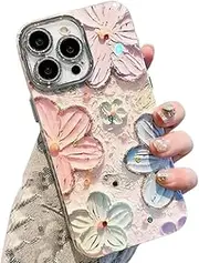 Floral Iridescent Phone Case, Floral Bloom Cloud for iPhone Case for iPhone 16 15 14 13 12 11Pro Max, Colorful Retro Oil Painting Printed Flower Glossy Pattern (13PRO,A6)