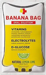 Banana Bag Oral Solution: Electrolyte & Vitamin Powder Packet for Reconstitution in Water to Drink. Unsweetened Lemon-Lime (30-Pack)