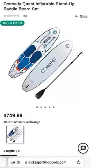 Connelly Quest SUP Inflatable Paddleboard $749 Retail BRAND NEW FACTORY SEALED!