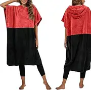 Sand Free Beach Towel, Quick Dry Microfiber Hooded Beach Towel (Red Black, XL (Dress Length - 118cm))
