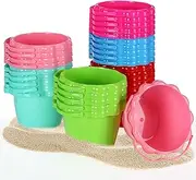 30 Pcs 6.3" 1.5 L Small Bucket Sand Pails Sand Bucket with Handles Plastic Toy Bucket Beach Toys Bright Colored Beach Pails for Sand Molds at the Sandbox, Easter Outdoor Beach Pool Candy, 6 Colors