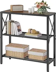Hoctieon Industrial End Table, 3 Tier Beside Tables, Metal Frame, Sofa Table with Shelf, Hallway Table, Side Table for Entryway, Living Room, Foyer, Hallway, Rustic Brown&Black