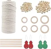 Macrame Kit WorthPlanet 115Pcs Macrame Cotton Cord 3mm 109 Yards Macrame Supplies Starter Kit with Wood Beads Wood Ring Wooden Sticks Needle Threader for Crafts Plant Hangers W200022