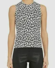 Theory Women Leopard Print Sleeveless Crew-Neck Tank Top Ivory/Black L, $285 NWT