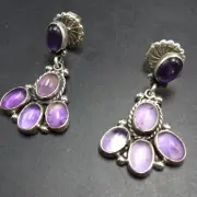 Lovely FEDERICO JIMENEZ Sterling Silver PURPLE AMETHYST Cluster EARRINGS Pierced