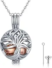 [CHENGHONG] Urn Necklace S925 Sterling Silver Rose Flower Ashes Keepsake Hair Pendant Ashes Necklace for Ashes Hollow/Crystal Cremation Jewelry Memory Gifts for Women