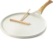 [SENSARTE] Nonstick Crepe Pan with Spreader, 12-Inch Natural Ceramic Coating Dosa Pan Pancake Flat Skillet Tawa Griddle with Stay-Cool Handle, Induction Compatible, PFOA Free (White)