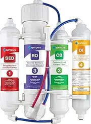 SpiroPure SP-RO400AQD 150 GPD RO DI Water Filter System for Aquariums, Reefs; 4-Stage Apartment RO Countertop Reverse Osmosis System with Deionization, Tankless