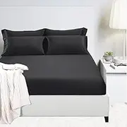 Bamboo Cotton Combo Sheet Set 1 Fitted Sheet and 2 Pillowcase 400 Thread Count (Mega Queen, Charcoal)