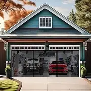 Premium Garage Door Screen for 2 Car Garage 18x8ft, Durable Heavy Duty Fiberglass Screen Mesh with Hook & Loop Tapes, Strips, Doors Screen with Powerful Magnets, Easy Assembly (18x8, Black)