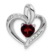 14k White Gold Garnet and Real Diamond Heart Pendant