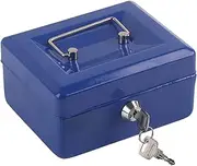 QANYEGN 1 Piece Mini Portable Money Box with Lockable Iron Safe, Small Safe Lock with Key for Protecting Your Valuables(Small-Blue)