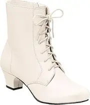 [AmeriMark] Jada Lace Up Ankle Boots Low Heeled Boots for Women, Winter White, 6