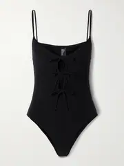 [Lisa Marie Fernandez] Lisa Marie Fernandez - Tie-detailed Crepe Swimsuit - Black - 2 2 Black