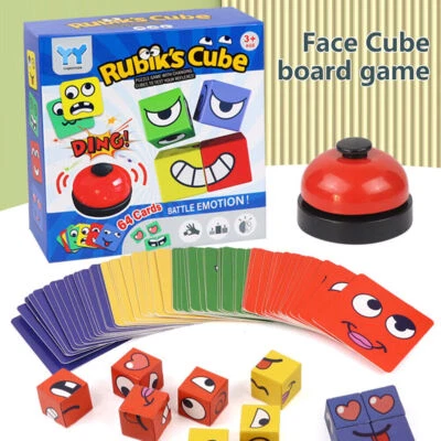 Kids Cube Game Wooden Expressions Matching Block Puzzles Face-Changing Cube