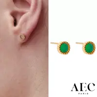 在飛比找博客來優惠-AEC PARIS 巴黎品牌 綠瑪瑙耳環 金色滾邊小圓耳環 