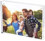 SimbaLux Magnetic Acrylic Picture Photo Frame 8x10 inches 24mm Thick with UV Protection (1 Pack) Clear Glass Like, Double Sided Frameless Desktop Floating Display, Free Standing, 20% Thicker than Most