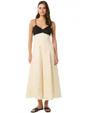 [Forever New] Ada Contrast Linen Midi Dress in Cream/Black