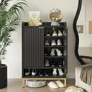 ALBSL Modern Shoe Cabinet with Fluted Door,5-Tier Farmhouse Shoe Cabinet with 3 Adjustable Shelves,41.5'' Tall Wooden Shoe Rack Organizer Cabinet for Entryway, Hallway,Living Room,Black
