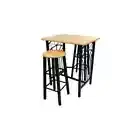 Tall Bar Dining Set Bistro Cafe Wooden Dinner Counter Table Bar Stools Black